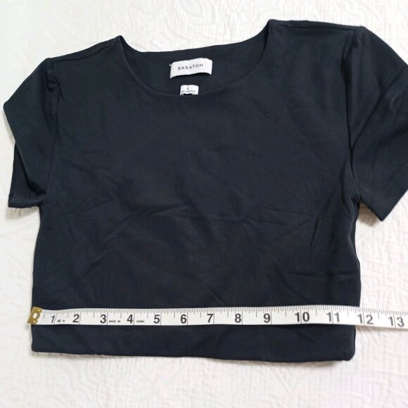 Babaton Shirt Women's Sz S Black Contour Baby Tee Cropped Top Crew Smooth Tight - Picture 5 of 8